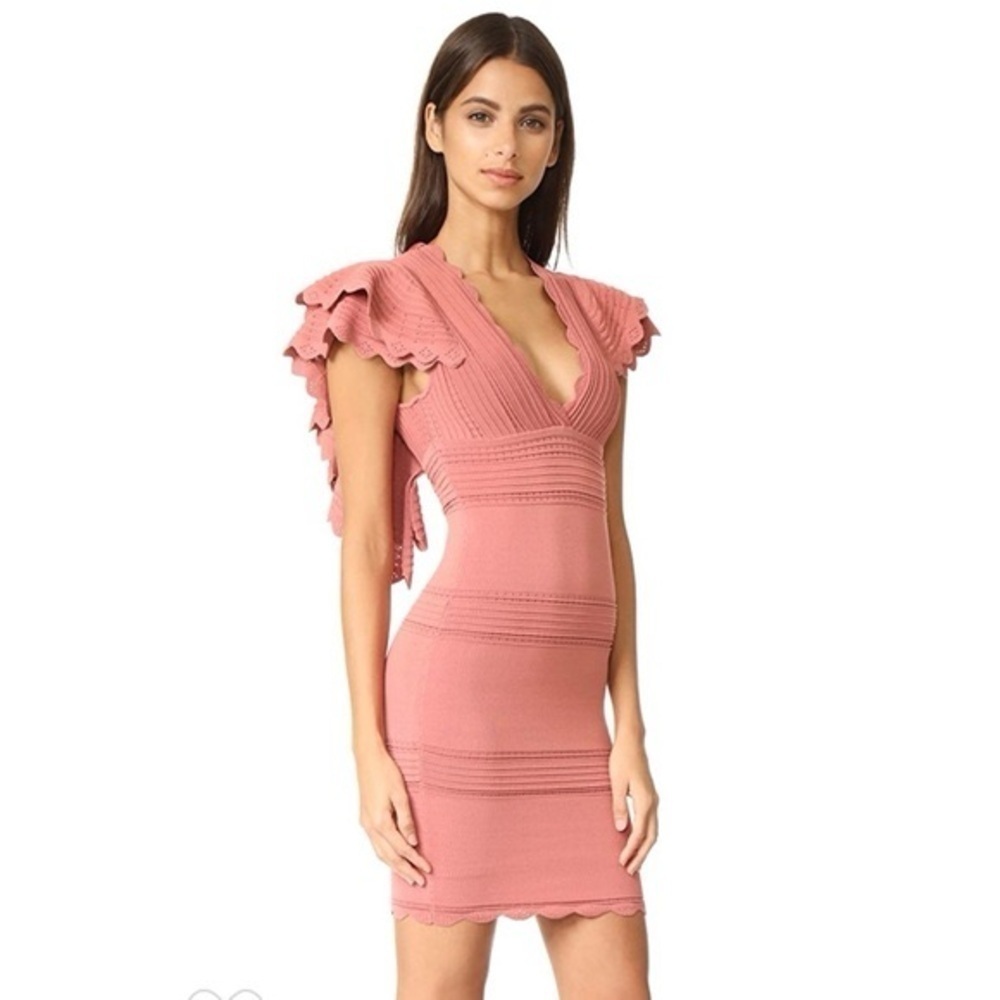 Ronny Kobo Knit Rafaella Midi Dress Blush Dusty Rose Flutter Sleeve Bodycon S‍